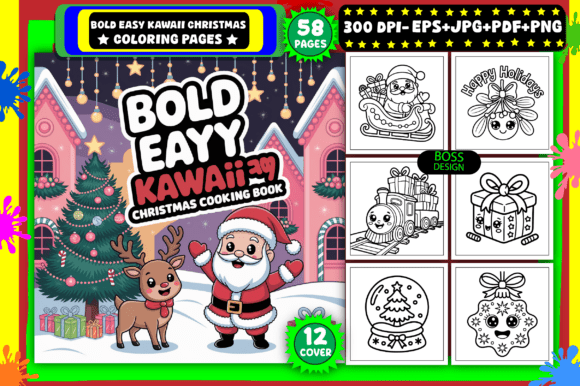 Download Bold Easy Kawaii Christmas Coloring Page - Premium Resources