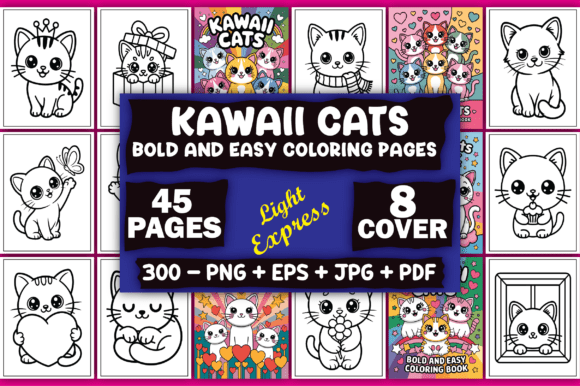 Download Bold and Easy Kawaii Cats Coloring Pages - Premium Resources