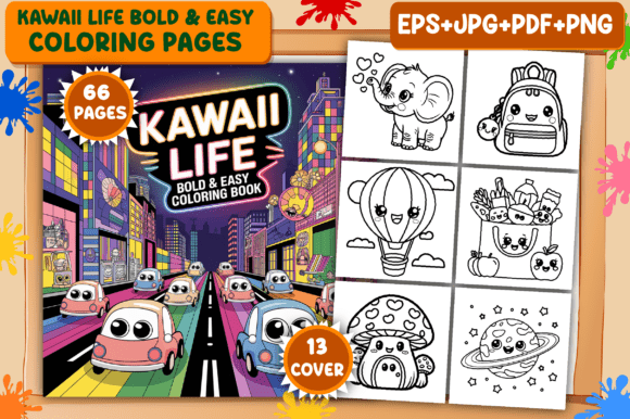 Download Kawaii Life Bold &amp; Easy Coloring Pages - Premium Bundle